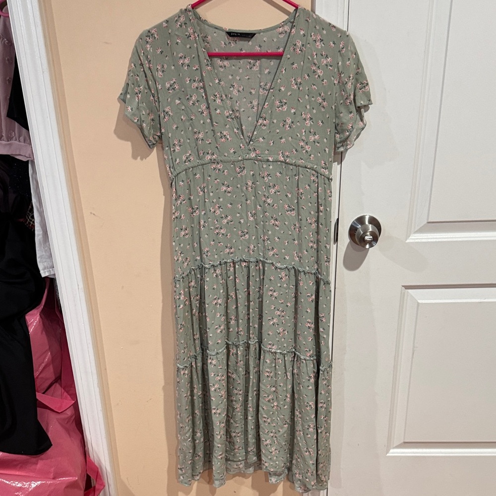 SHEIN Olive Floral Midi Dress
